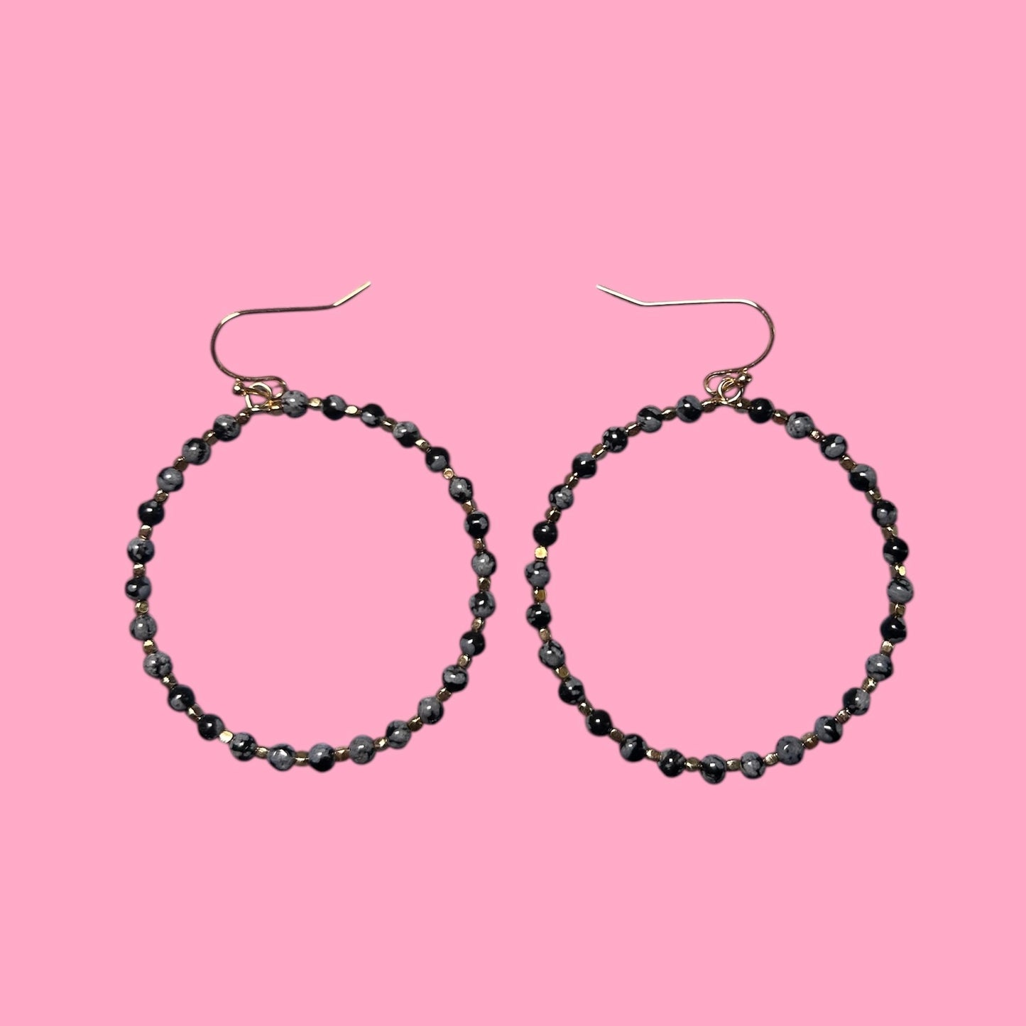 Black Beaded Hoops