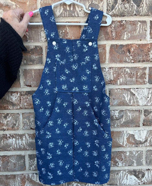 Floral Denim Pinafore Dress