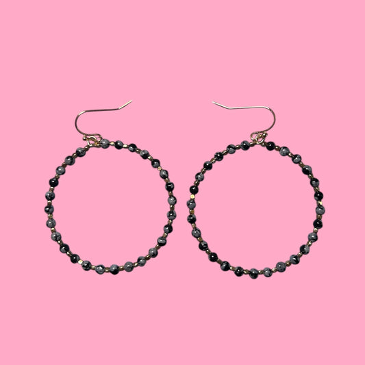 Black Beaded Hoops